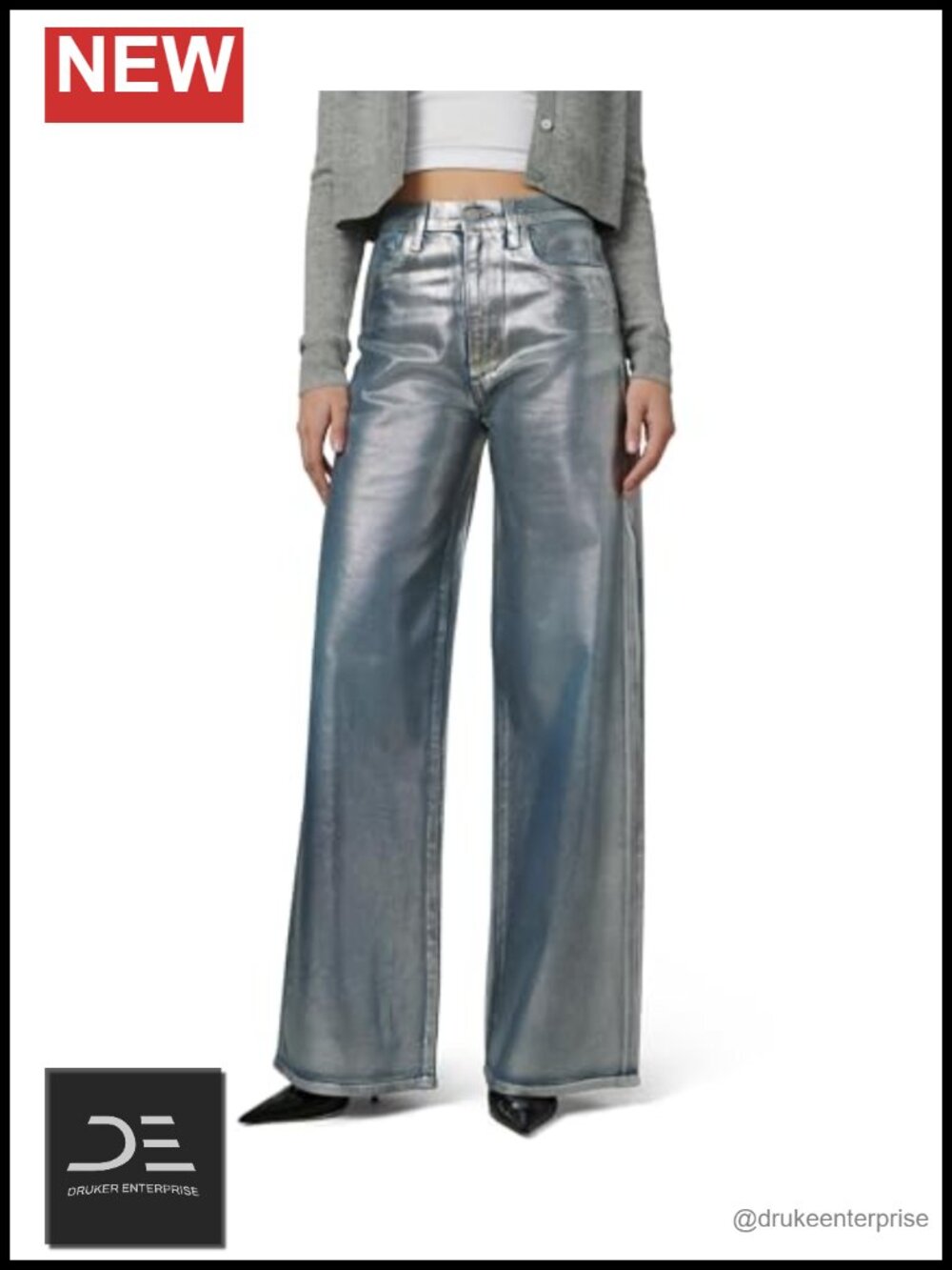 Women's High Rise Wide Leg Vegan Leather Jeans - 32